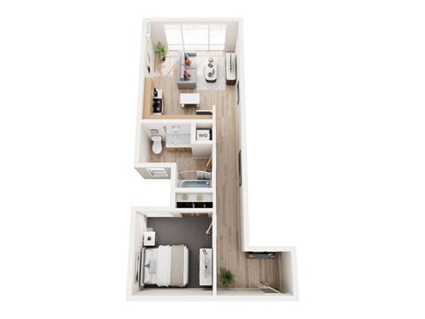 Floor plan for 1 bed, 1 bath, 622 sqft